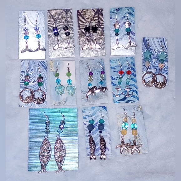 Nautical Sea Life Ocean Beaded Charm Earrings Unique Sparkly Handmade - Picture 1 of 12